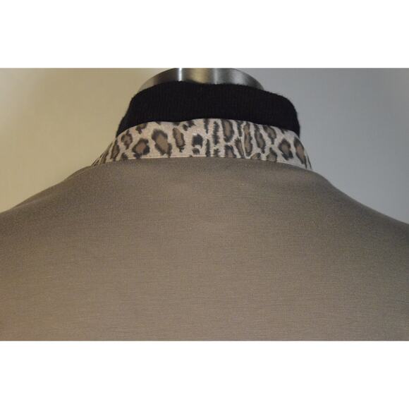 Chico's Khaki & Leopard Print Mesh Duster Open Front Jacket Sz S Career Dressy - Picture 7 of 12